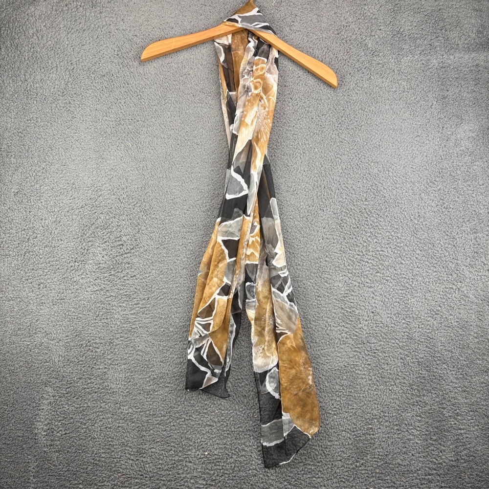 Unbranded‎ Women Floral Chiffon Scarf Brown Grey Black Sheer Botanical Wrap